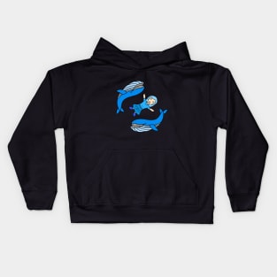 Cute girl with funny whales Kids Hoodie